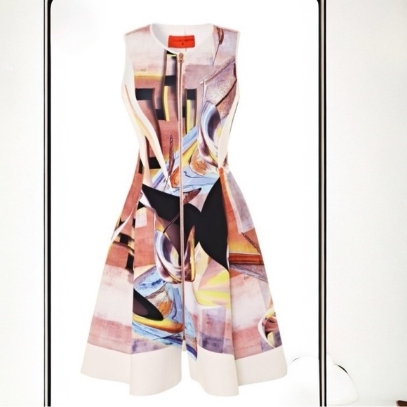 Clover Canyon Abstract Geometric Print Neoprene Scuba Fit & Flare Mini Dress - Picture 9 of 14